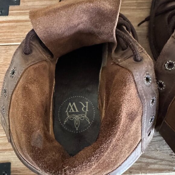 Raywelt Brown Leather Square Toe Fringe Roper Lace Up Ankle Boot Size  7.5 - Picture 12 of 17